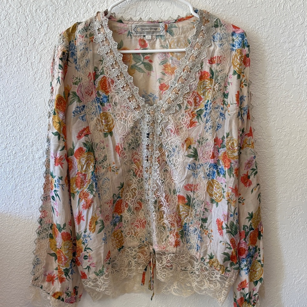 Grace Elements Floral Lace Trim Blouse